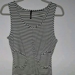 Striped Ribbed Cut Out Waist Dress